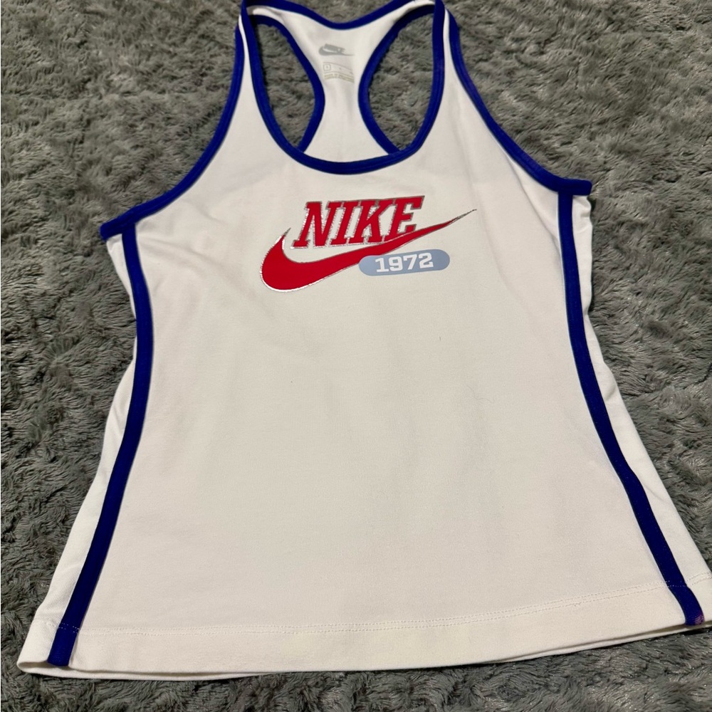 Nike Women's White and Blue Tank Top